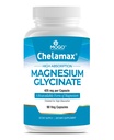 Chelamax Magnesium Glycinat. Dead Sea Sourced, 100% Chelated Magnesium til søvnstøtte, Muskelkramper, Knoglehelbred. Lavet i USA, 3. part Testet, Heavy Metal Free, Glicinato de Magnesio Kapsler.