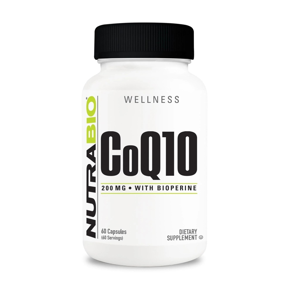 NutraBio CoQ10 Kosttilskud med Bioperine, Sund hjertefunktion & Cellular Energy Production, 200mg - 60 kapsler