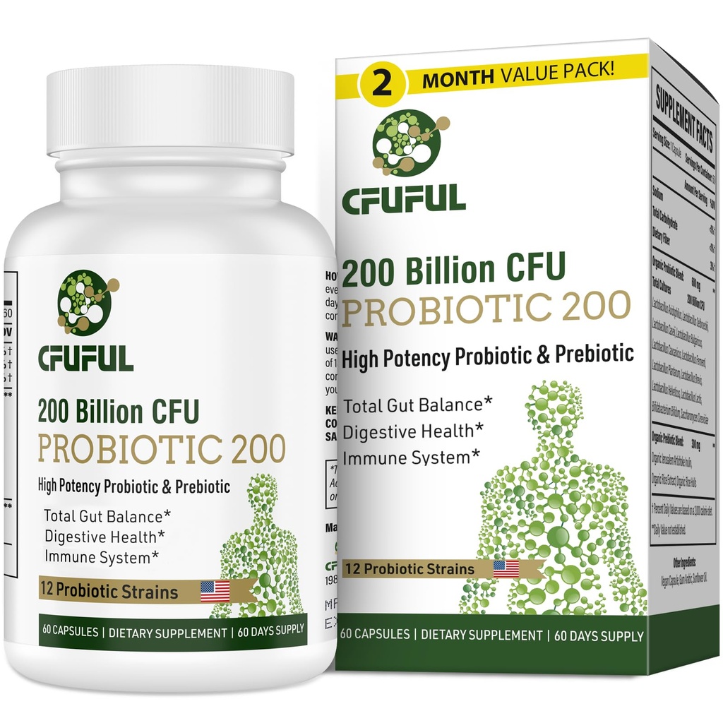Probiotika til kvinder & mænd, 200 Millioner CFU 12 Strops med 3 Organic Prebiotics og Probiotika til fordøjelsessygdomme Gut, Immun, Bloating & Gas, Energy, Samlet sundhed, Hylde Stabil - 2 Måneder Supply