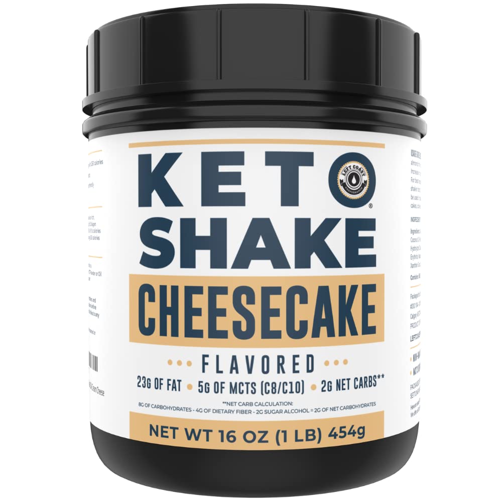 16oz Cheesecake Keto Måltid Udskiftning Shake - Lav Carb Keto Protein Powder Mix, High Fat Protein Ryst med MCT fra kokosolie pulver, collagen peptider og real USA Cream Cheese - 2 Net Carbs