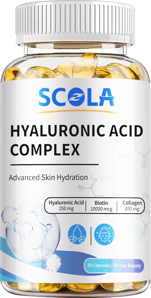 SCOLA Hyaluronsyre kapsler - 250 mg HA + 10. 000mcg Biotin, 60 Vegan Kapsler