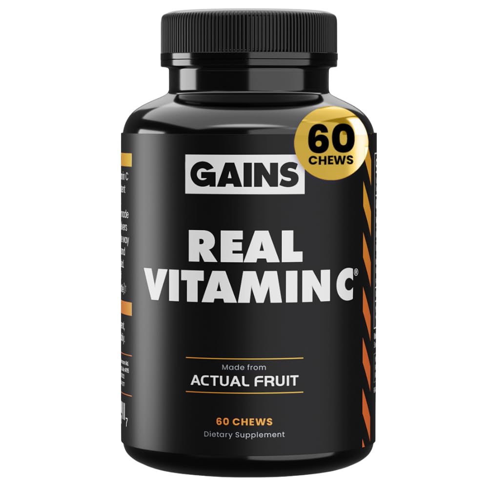 Gevinster i Bulk Real Vitamin C, immunforsvar Chewable, naturlige vitaminer med Citrus Bioflavonoider, Hel Food Vitamin C tillæg fra plantekilder, Vegansk Kosttilskud til kvinder og mænd, 60 tabletter