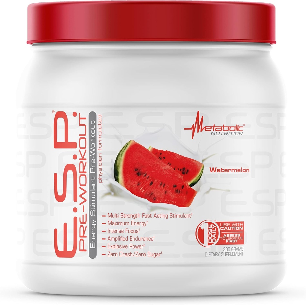 Metabolisk ernæring - ESP - Stimulere Pre Workout, Pre Intra Workout Supplement, Energi & Endurance Stimulere, Natural, Safe & Mental Focus, Watermelon 300 Bedste (90 Servere)