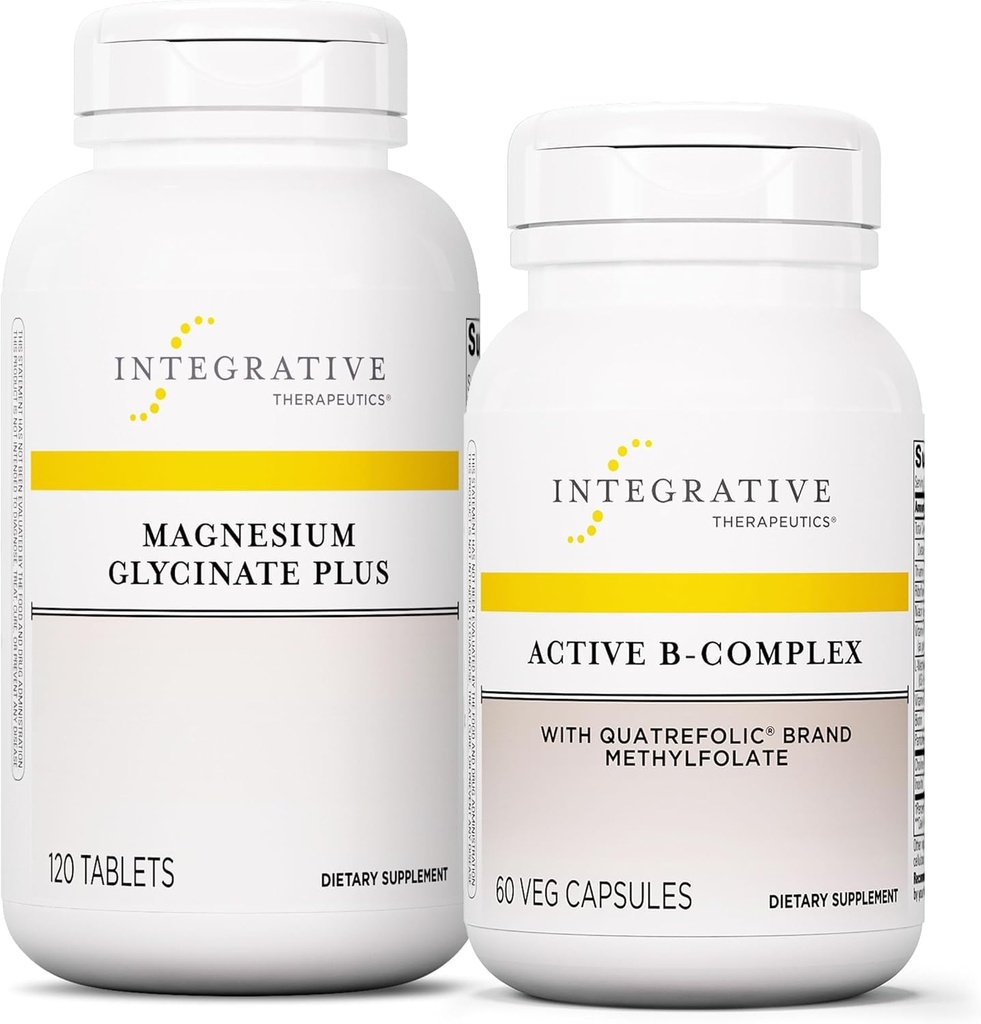 Integrativ terapi Bundle med Active B- Complex, 60 kapsler & Magnesium Glycinate Plus, 120 tabletter - Active B- Complex til at understøtte energi Metabolisme * - Support Brain Health, Heart Health & Nerve