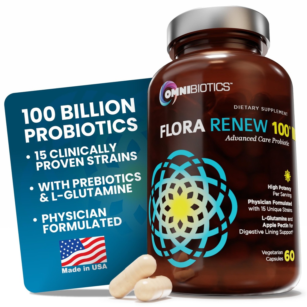 100 Millioner Probiotika - 15-stamme Probiotika for kvinder & mænd, DRCaps Forsinkede Release, Prebiotika, L- Glutamin, Apple Pectin, Gut Lining Support, Hylde Stable, Non- GMO, 60 Veganske kapsler til voksne