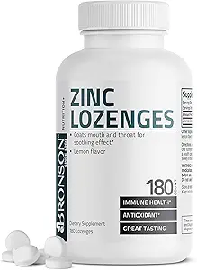 Bronson Zinc Lozenges Antioxidant & Immune Support Supplement Lemon Flavored, 180 Chewable Tablets