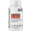 Youth & Tonic Natural Blood Pressure Support w / Hawthorn Hibiscus & High Potency Diuretic Herbs & Vitaminer for Water Retention Dex124; 30 BP Capsules to keep a Good Health Dex124; Kvinder & Mænd