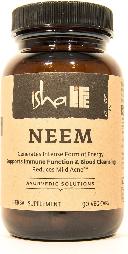 ISHA Organic Neem Supplement - Natural Ayurvedic Herbal Cleanser og Renser: Øger immunitet - 90 Vegetariske kapsler, 900 mg hver