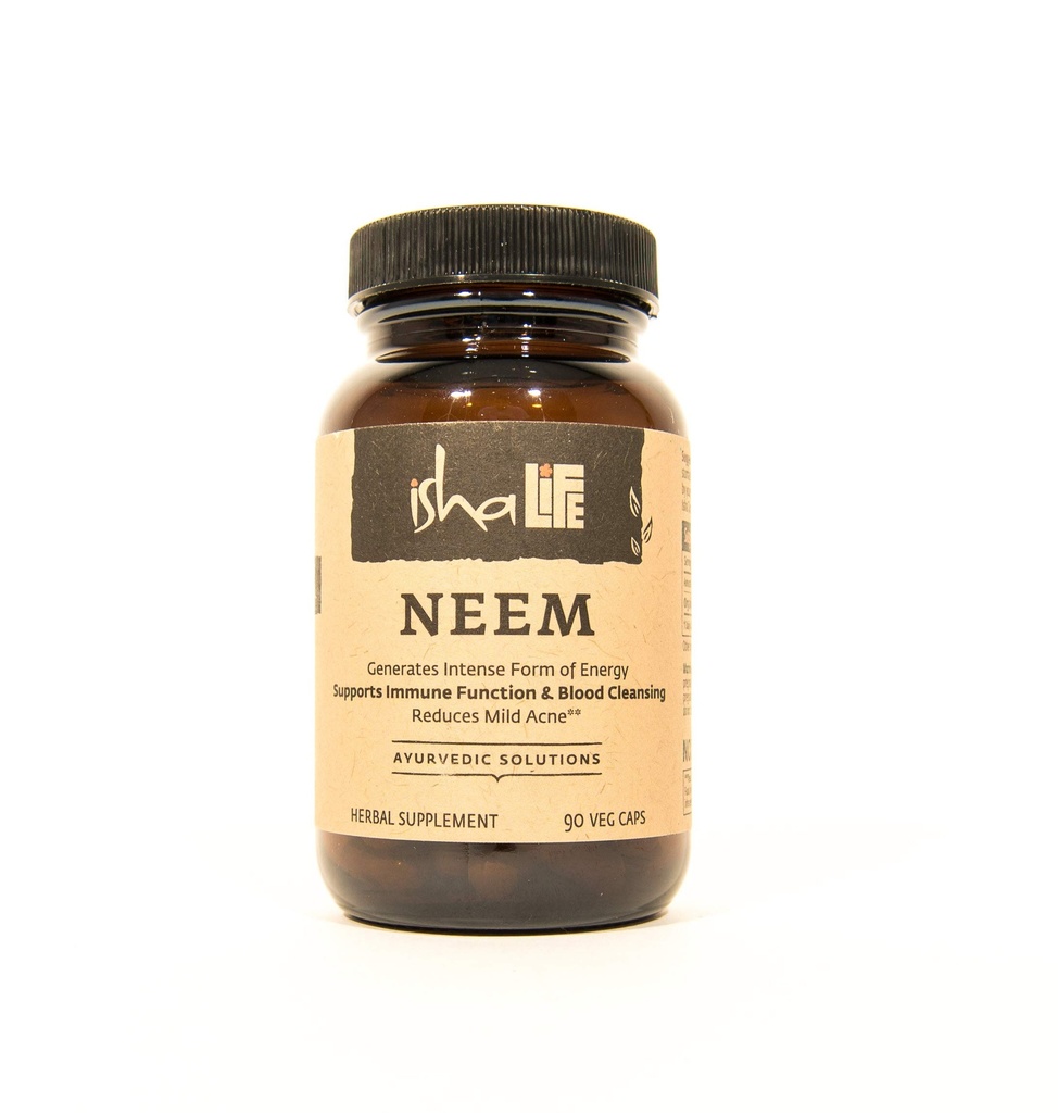 ISHA Organic Neem Supplement - Natural Ayurvedic Herbal Cleanser og Renser: Øger immunitet - 90 Vegetariske kapsler, 900 mg hver