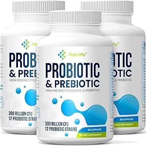 Probiotika til kvinder & mænd, 300 Millioner CFU Probiotika fra 12 Stains + Organic Prebiotics Blend til daglig fordøjelse, immunforsvar, Gut, Bloating, Gut Sundhed for kvinder & mænd, Hylde Stable - 180 Kapsler