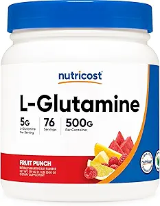 Nutricost L- Glutamin Powder 500 Grams (Fruit Punch) - (76 Servering per flaske)