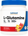 Nutricost L- Glutamin Powder 500 Grams (Fruit Punch) - (76 Servering per flaske)