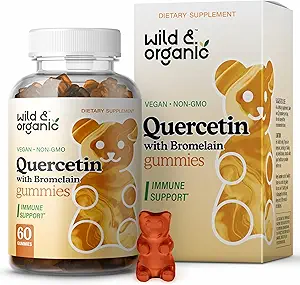Wild & Organic Quercetin med Bromelain Gummies 800mg - Vegan Bromelain Supplement for Lung Detox og immunforsvar - 60 ikke- GMO Quercetin Gummies