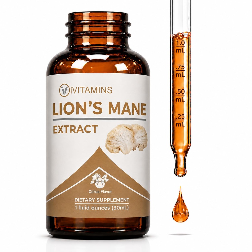 Lions Mane Liquid - Lions Mane Tincture for Memory, Focus & Clarity - Lions Mane Supplement - Lions Mane - Lion Mane Mushroom Supplement - Nootropics Brain Support Supplement - (1 pakke)