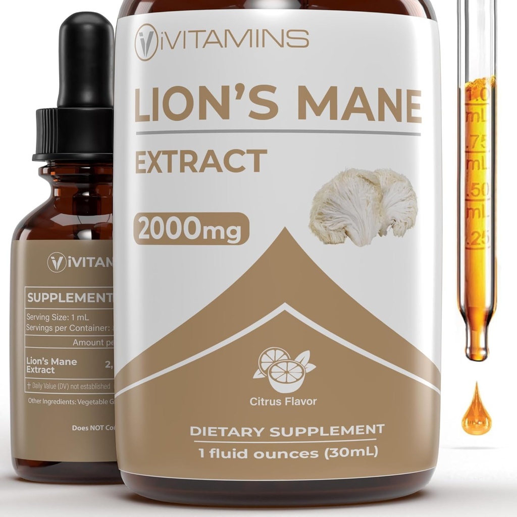 Lions Mane Liquid - Lions Mane Tincture for Memory, Focus & Clarity - Lions Mane Supplement - Lions Mane - Lion Mane Mushroom Supplement - Nootropics Brain Support Supplement - (1 pakke)