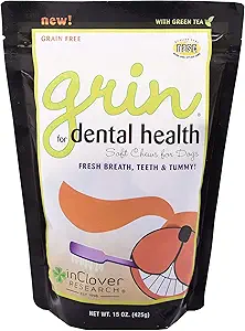 I Clover Natural Dental Treat, Grin, Fresh Breatch Hund Chew Treat med Prebiotics, Fresh Breature Tartar Control, Daily Chew Supplement for Hunde Understøtter Hund Gums og Tænder