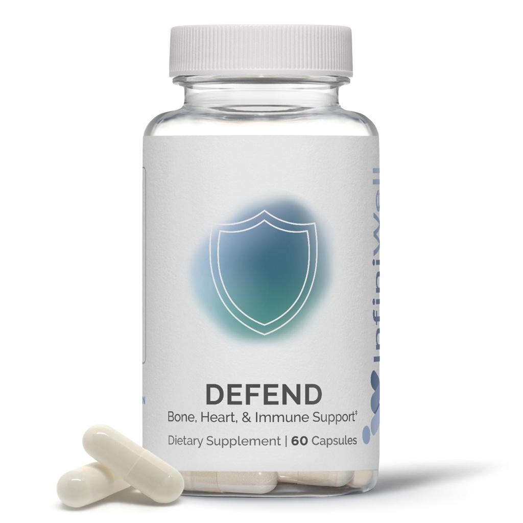InfiniWell Defend Bone & immun Support - Vitamin A, D3 & K2 Supplement - Biotilgængelige ingredienser i aktive ernæringsformer - Støtte Knoglestyrke, hjerte sundhed & mere (60 kapsler)
