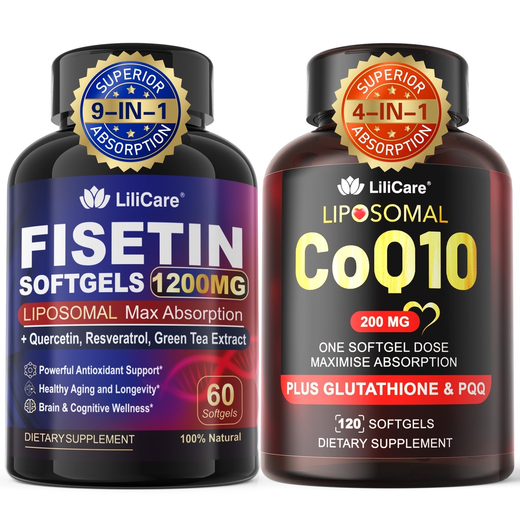 1Pack Liposomal Fisetin Softels 1200mg + 1Pack Liposomal CoQ10- 200mg Softels