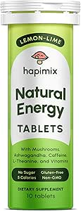 Natural Energy Effervescent Tablets | Lemon-Lime with Natural Caffeine, Lion's Mane & Electrolytes | 8 Powerful Adaptogens with 50mg Caffeine | Dissolves in Water | 10 Servings