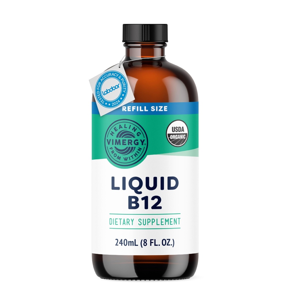 Vimergy Liquid B12 Refill - Fast- Absorbing Brain Support - Energistøtte Supplement - USDA Certified Organic, Vegan, Non- GMO - 240 Servere (240 ml)