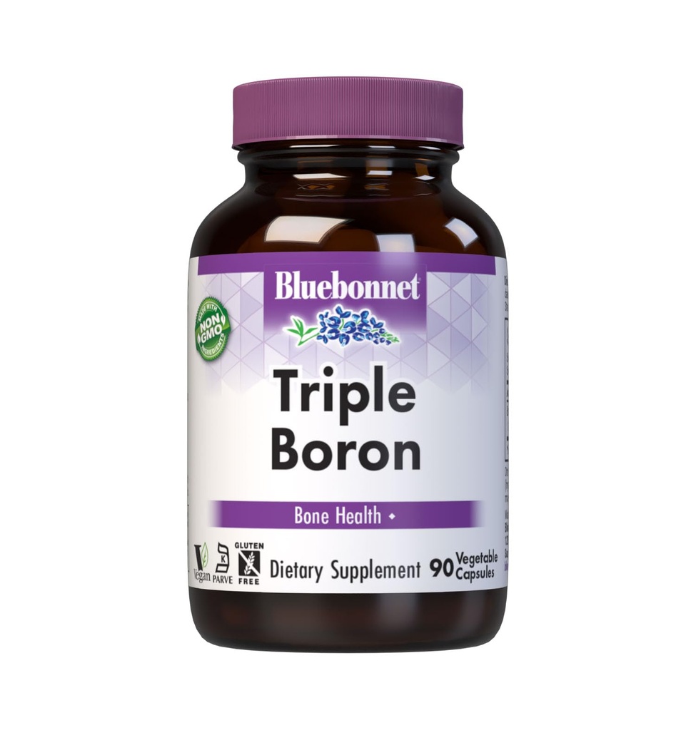 Bluebonnet Triple Boron 3 mg Trace Mineral Bone Support - Boron Supplement for mænd og kvinder med Citrate Aspartate & Glycinate - Vegan, Non- GMO - 90 Vegetarkapsler, 90 dages forsyning