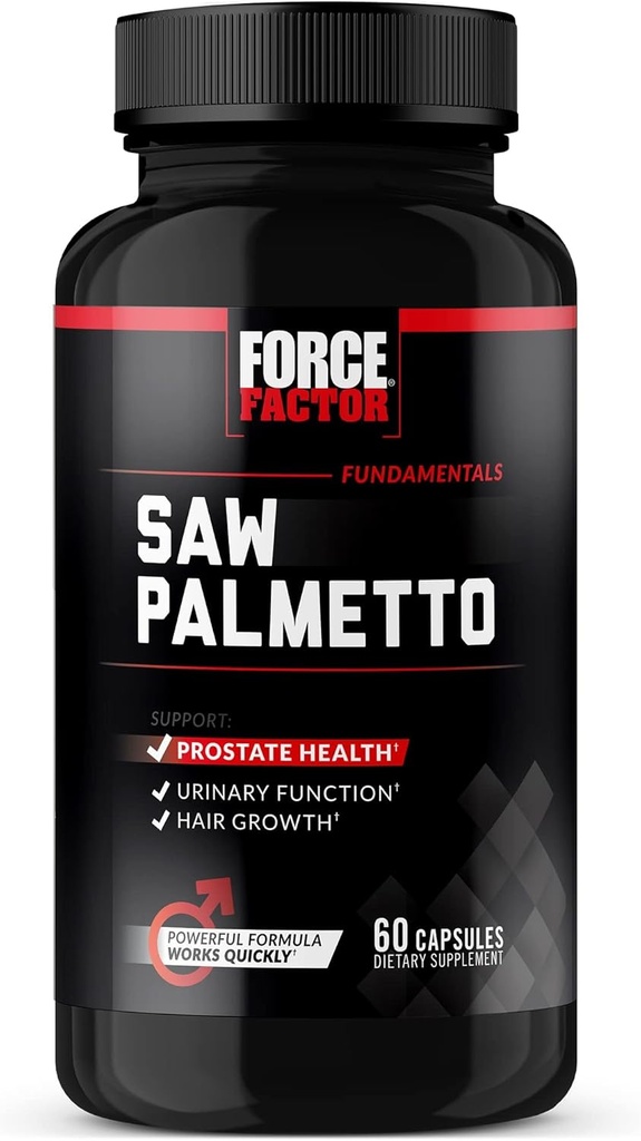 Force Factor Saw Palmetto for Men, Prostate Supplement for Men to Support Urinary Function, Prostate Relief & Hair Growth, with BioPerine for Superior Absorption, 60 Capsules