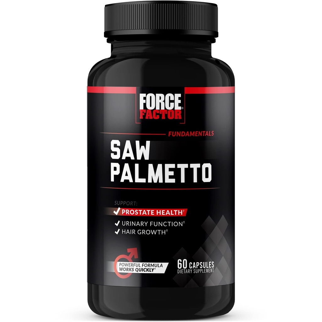 Force Factor Saw Palmetto for mænd, Prostata supplement for mænd til støtte urinfunktion, Prostata Relief & hårvækst, med BioPerine for Superior Absorption, 60 kapsler
