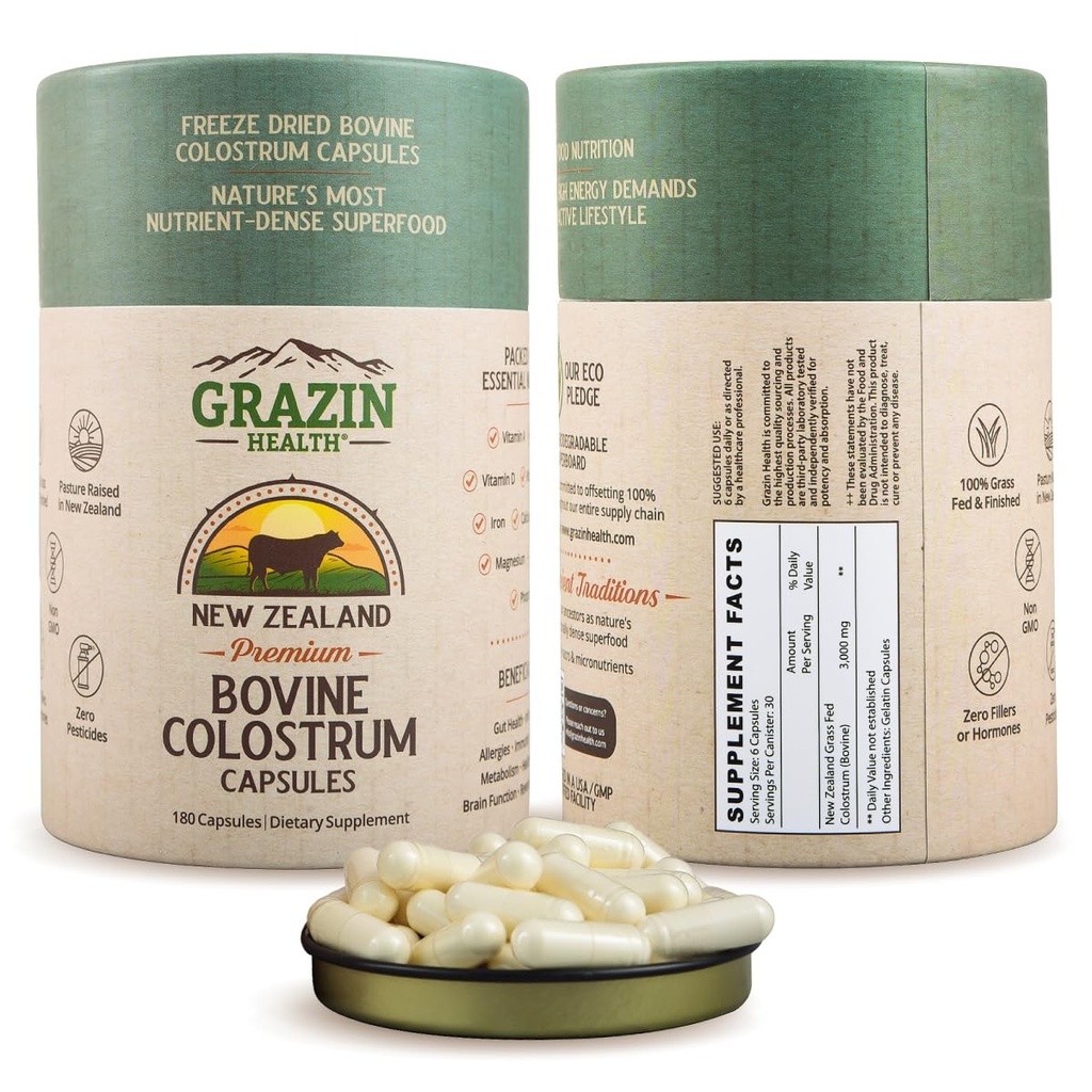Græs Fed Bovine Colostrum: 3000Mg per Servering (500 mg per kapsel) (30 Servere)