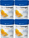 Sølv Lozenges med C-vitamin - Premium Nano Silver 60 PPM kolloid sølv, organisk honning og C-vitamin Mineral supplement dråber til støtte immunsystem, Sothe Hough & Halsen - pakke med 4