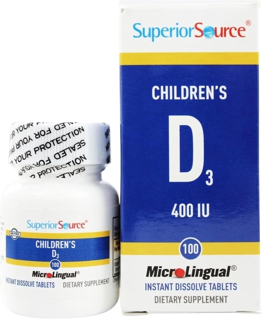Superior Source Children's Vitamin D3 400 IU - Teeth, Bone & Immune Support Supplement for Kids - Non-GMO - 100 MicroLingual Dissolvable Tablets