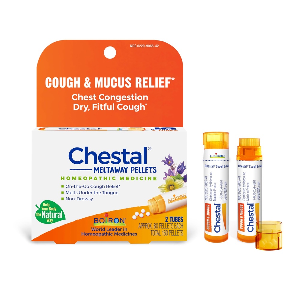 Boiron Chestal Pellets til Hoste og Mucus Relief, Nasal eller Chest Congestion, og Sore Throat Relief - 2 Greve (160 Pellets)