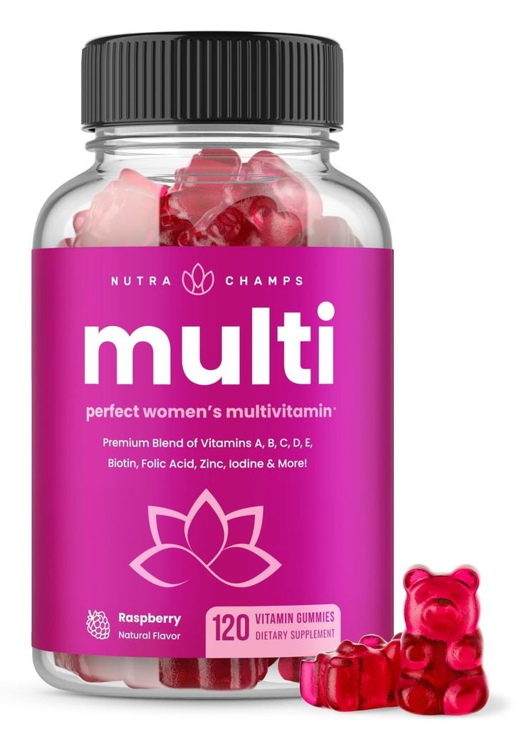 NutraChamps Multivitamin til kvinder, 120 Greve, Vitaminer A, B, C, D, E, Biotin, Folinsyre, Dame Gummy Multivitaminer, Chewable Daily Multi Gummy Vitaminer til kvinder