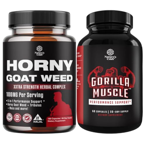 Bundle of Horny Goat Weed med Black Maca Root, Tongkat Ali, Saw Palmetto & Panax Ginseng Uddrag for Stamina & Energy og ekstra styrke Testosteron Booster - Muscle udvidelsen supplement for mænd