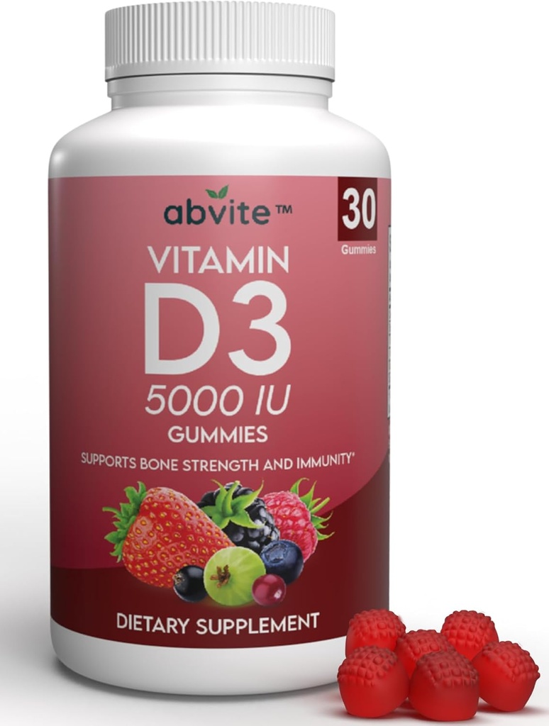 Plante- baseret ekstra styrke Vitamin D3 5000IE supplement gummier. Gluten Free og ingen kunstige flavors. Understøtter Bone Sundhed og Immunitet. Made in USA .30 Count (30 dages forsyning)