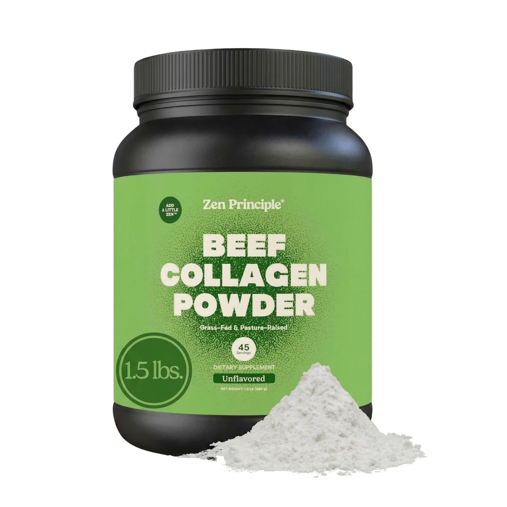 Zen Princip Grassefed Agglomereret hydrolyseret collagen peptider 1,5 LB. Anti- Aging Protein Powder for sundt hår, hud, joint. Paleo Friendly, Gluten Free, Pastor- Raised Bovine.