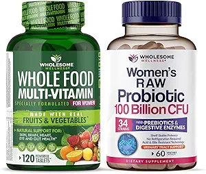 Grossic Wellness Food Multivitamin til kvinder - Natural Multi Vitamin, Minerals, Organic Extracts + Dr. Formulerede Raw Probiotika til kvinder 100 Millioner CFU 'er med Prebiotika Bundle