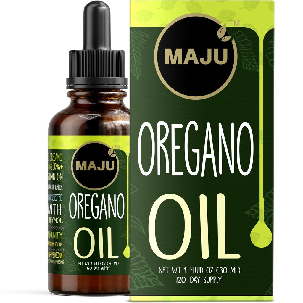 Maju Superfoods Oregano Oil Drops, Potent 90% + Carvacrol (1 fl Oz) Wild Mediterranean Essential Oil of Oregano Liquid, Aceite de Oregano, immun and Seasonal Support