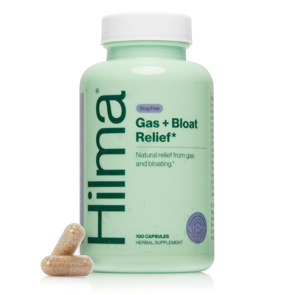 Hilma Natural Gas og Bloating Relief med Lemon Balm, Fennel & pebermynte Leaf, Læge Formuleret med økologiske ingredienser, 100 Vegan kapsler