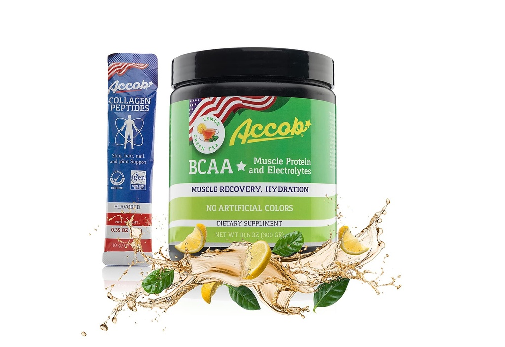 BCAA Powder Lemon Green Tea-Pre eller Post Workout, Muscle Recovery Drink med Aminosyrer + Electrolytes, 7,2g BCCA for mænd og kvinder -30 Servering + 10g Collagen Peptider