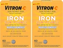 Vitron- C jerntilskud, én gang dagligt, høj potens Iron Plus C-vitamin, Support Red Blood Cell Production, Dye Free Tablets, 60 Greve, 2 Pack