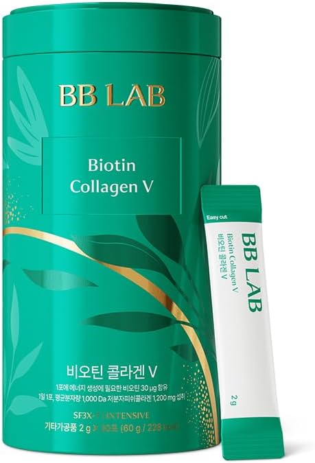 BB LAB Powder Collagen, SF3X- 7 Intensive Series, Made in Korea, 30 Sticks (Biotin Collagen V), Green