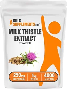 BulkSupplements.com Milk Thistle Extract Powder - Herbal Supplement, Milk Thistle Supplement - Gluten Free, 250 mg per servering, 1kg (2,2 lbs) (Pack of 1)