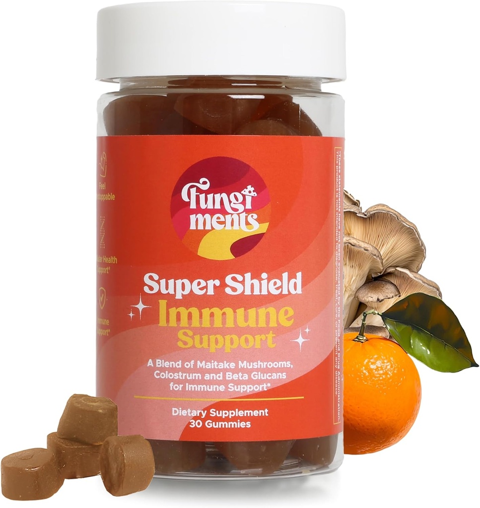 Fungiments Super Shield - Mushroom supplement - C-vitamin, immunboost, champignon blend, sort hyldebær, zink - immunstøtte (30 champignon gummies)