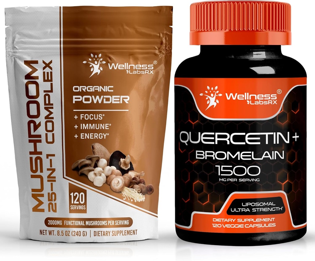 WELLENess LASSRX Mushroom Powder 2000mg - Quercetin med bromelain Supplement - 1500mg