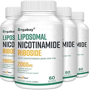 Orgabay Liposomal Nicotinamid Riboside 2000 MG med TMG og Pterostilben, øger NAD +, understøtter sund aldring, 240 Tæl