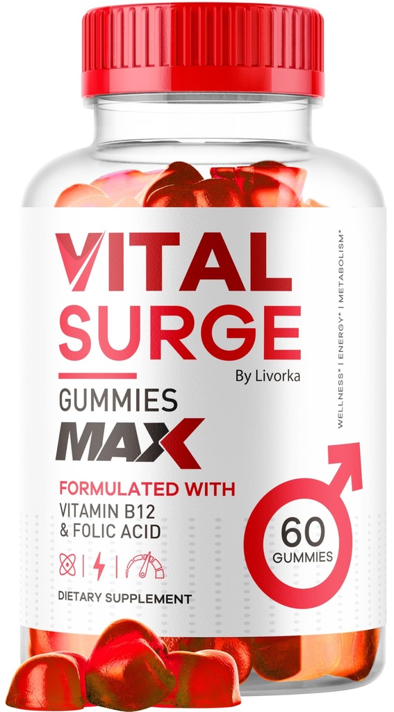 Vital Surge - Vital Surge for mænd Gummies, Vital Vita Surge Max Maks. styrke 1050 MG, VitalSurge Supplement Support Gummy Advanced Formel, Premium Vitamin Gomitas (60 Gummies)