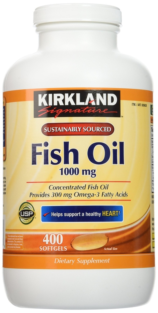Kirkland Signature Natural Fish Oil Concentrate with Omega-3 Fede Acids - 400 Softgels (pakke med 2)