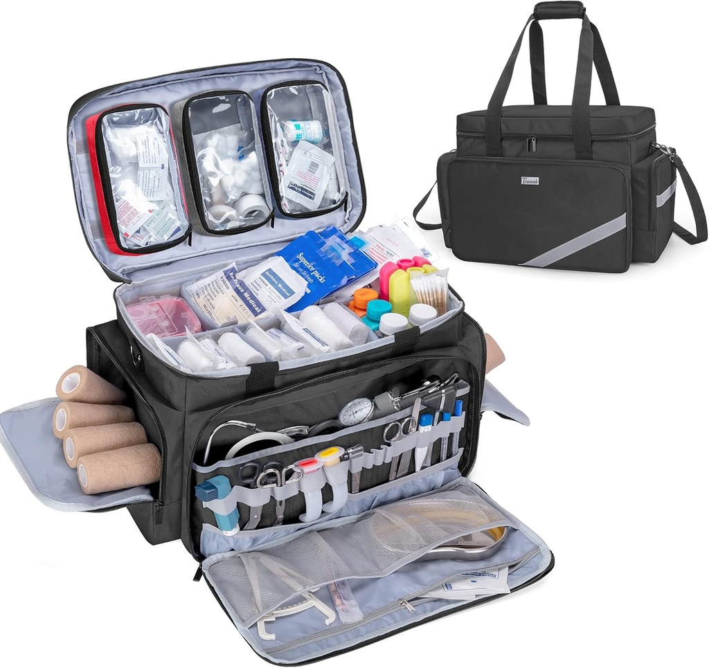 Trunab First Aid Bag Empty, Professional Medical Bag Emergency Responder Trauma Bag with Inner Dividers and Anti-Slip Bottom, Ideal for EMT, EMS, Paramedics