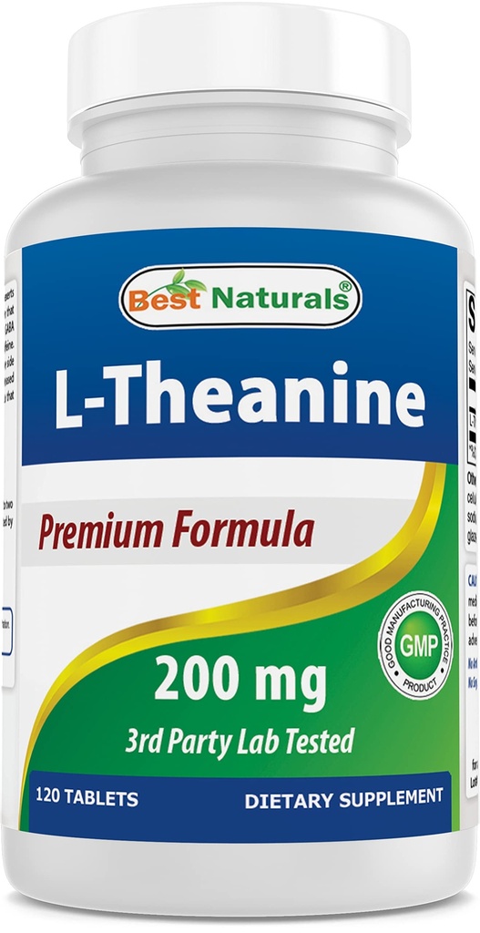 Bedste Naturals L- Theanine 200mg per tablet (400mg pr. 2 tabletter) - fremmer afslapning uden Drowsiness - 120 vegetariske tabletter - (120 greve (pakke med 1))