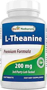 Best Naturals L-Theanine 200mg per Tablet (400mg per 2 Tablets) - Promotes Relaxation Without Drowsiness - 120 Vegetarian Tablets - (120 Count (Pack of 1))